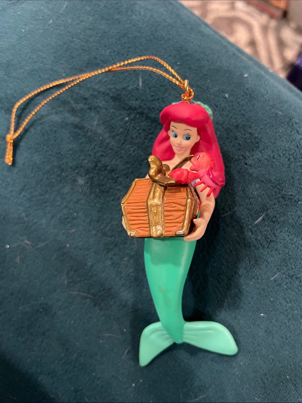 Disney Ariel Ornament - Red Hair, Teal Tail, Gold Chest